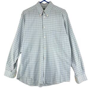 Ermenegildo Zegna Mens Size M Dress Shirt Plaid Button Down Cotton Blue